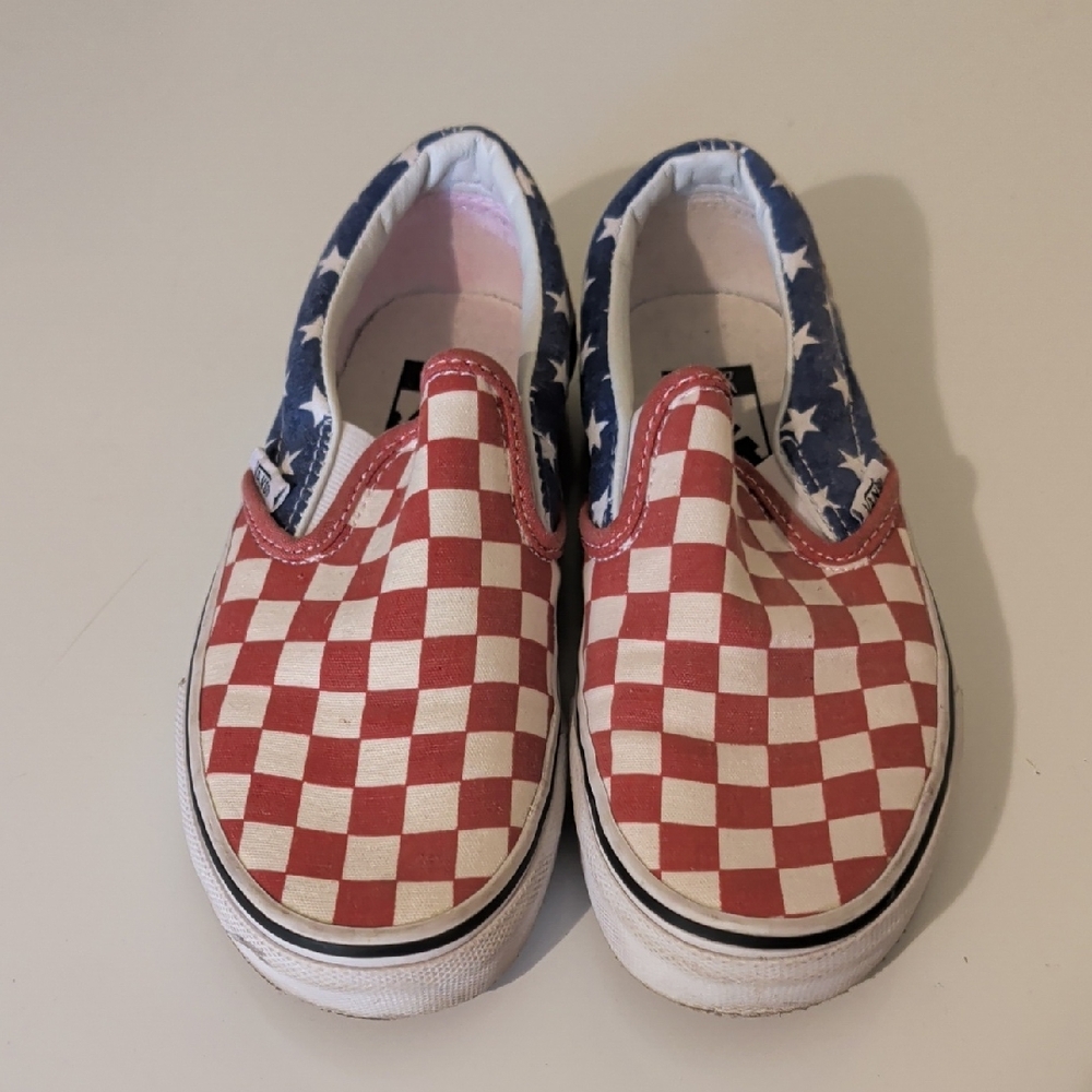 Kids Red and Blue Checkered Slip-On Shoes